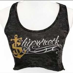 Shipwreck Nautical Anchor Gray & Gold Cropped Lightweight Razorback Tank Top Med